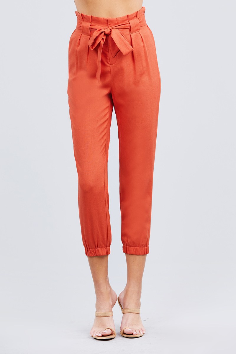 Paperbag W/bow Tie Elastic Hem Long Linen Pants – Jaduc International  Bargains