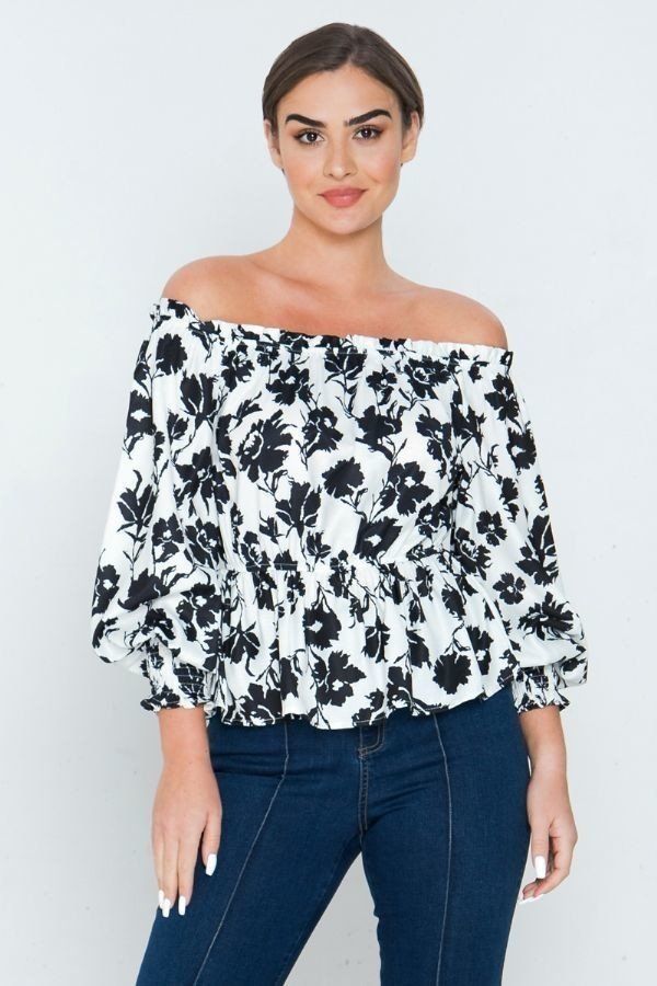 Long Sleeves Off Shoulder Neckline Printed Shirt – Jaduc International  Bargains